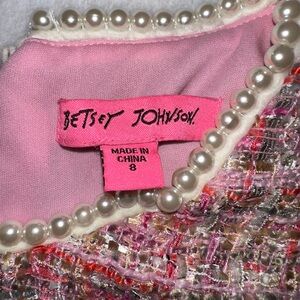Betsey Johnson Pink Tweed Jacket with Pearl Accents
